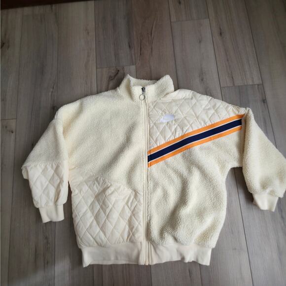 Nike Sherpa Loose Fit Oversized Full Zip Track Jacket Cream Women Sz XS - Picture 9 of 11